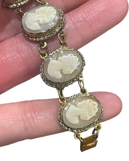 Vintage silver gold wash shell cameo ornate link bracelet