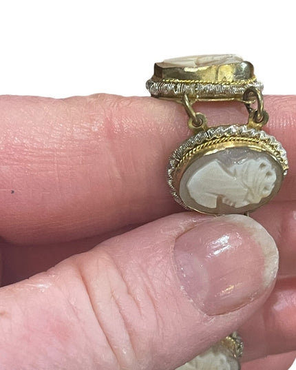 Vintage silver gold wash shell cameo ornate link bracelet