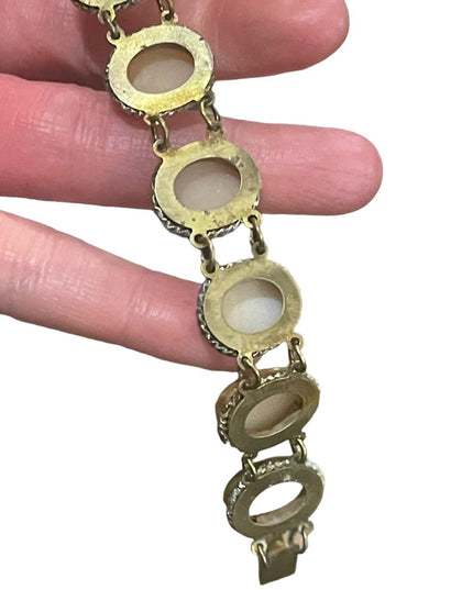 Vintage silver gold wash shell cameo ornate link bracelet