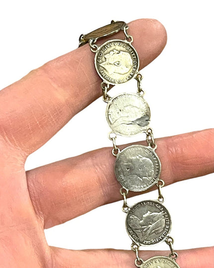 Antique Solid Silver Three Pence British Coin Bracelet 1930s   Queen Victoria