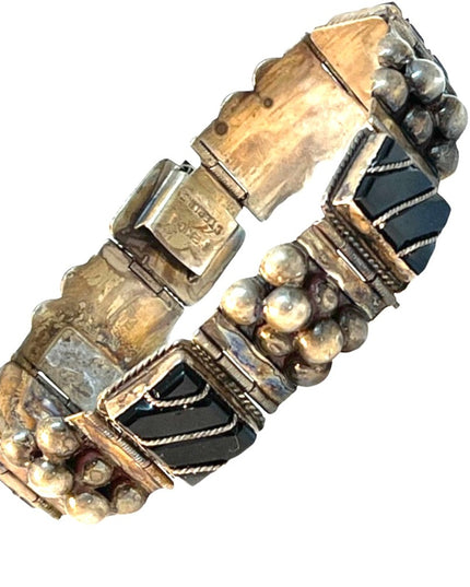Vintage Sterling Mexico Black onyx chunky bracelet native
