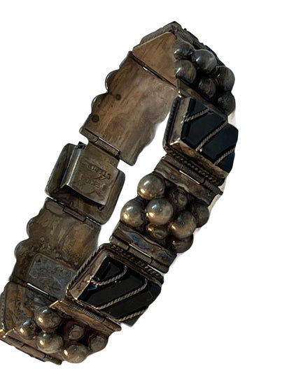 Vintage Sterling Mexico Black onyx chunky bracelet native