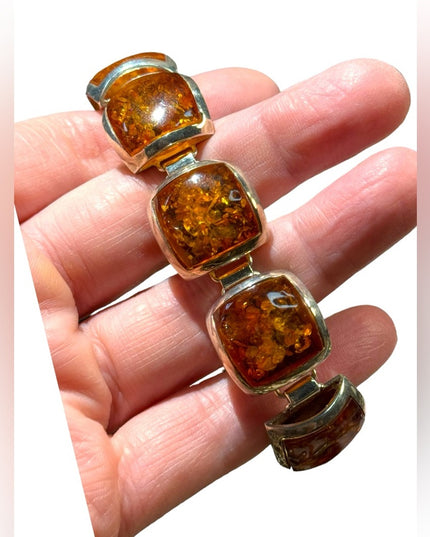 Vintage Amber sterling 925 imported link bracelet silver