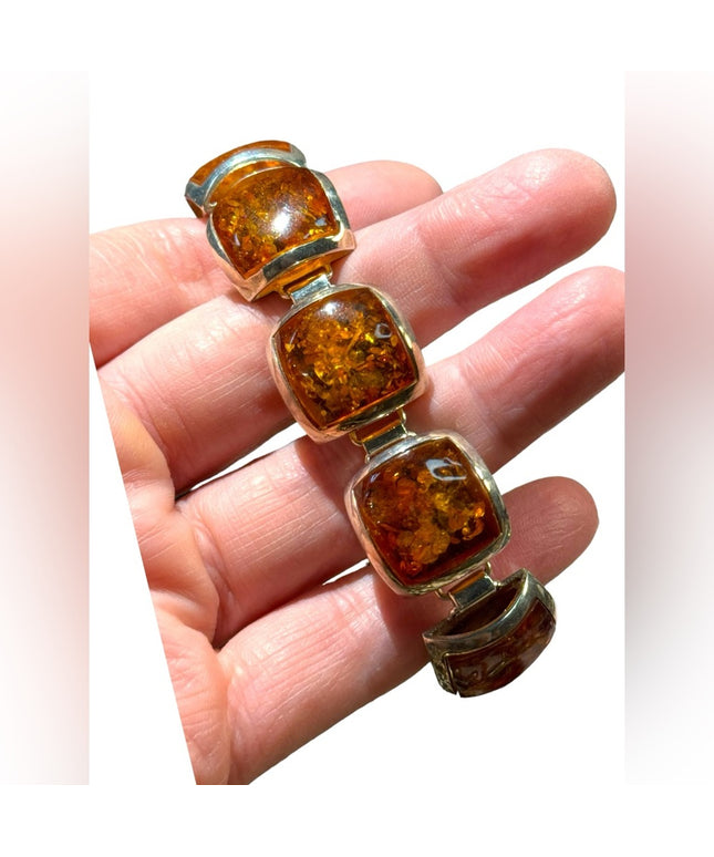 Vintage Amber sterling 925 imported link bracelet silver