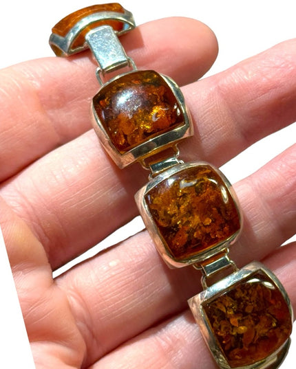 Vintage Amber sterling 925 imported link bracelet silver