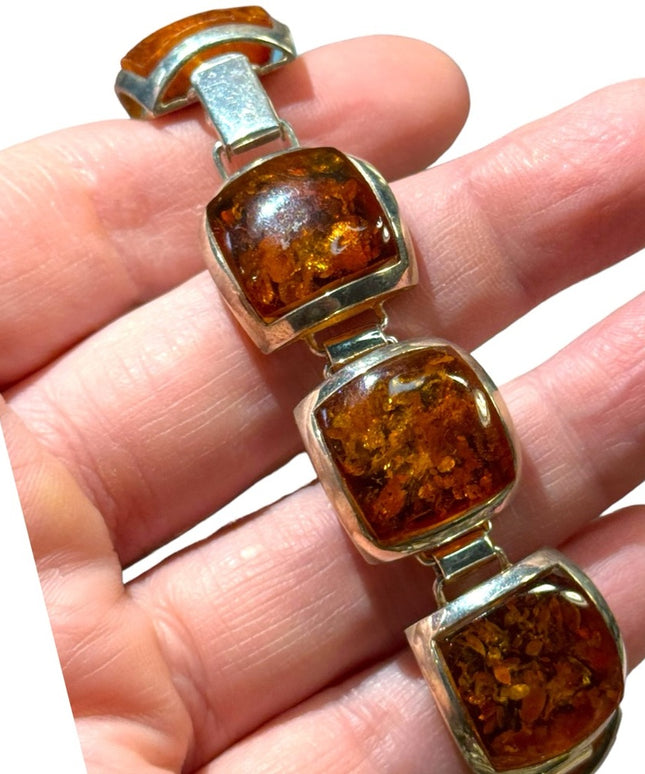 Vintage Amber sterling 925 imported link bracelet silver