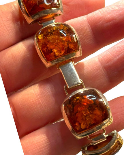 Vintage Amber sterling 925 imported link bracelet silver