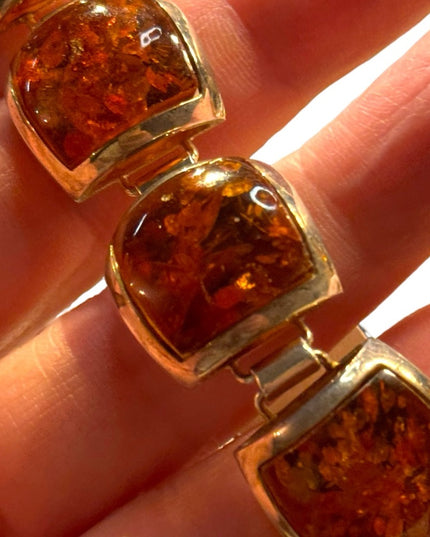 Vintage Amber sterling 925 imported link bracelet silver