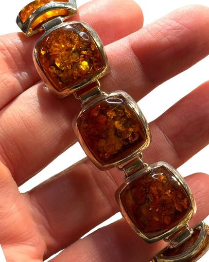Vintage Amber sterling 925 imported link bracelet silver
