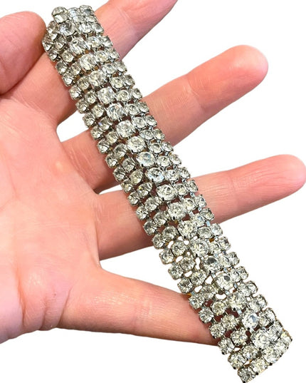 Vintage Silver finish Sparkle WEISS crystal rhinestone chunky statement bracelet