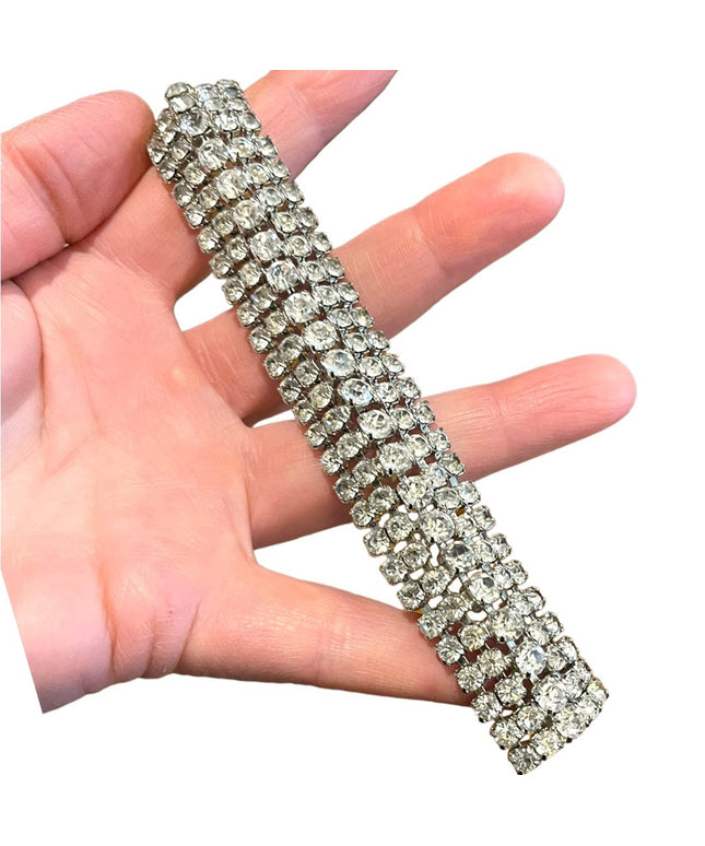 Vintage Silver finish Sparkle WEISS crystal rhinestone chunky statement bracelet