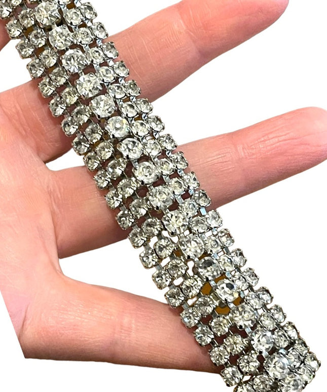 Vintage Silver finish Sparkle WEISS crystal rhinestone chunky statement bracelet