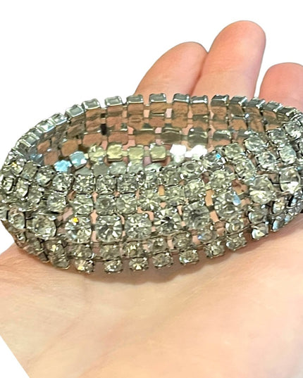 Vintage Silver finish Sparkle WEISS crystal rhinestone chunky statement bracelet