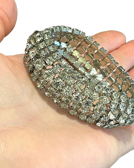 Vintage Silver finish Sparkle WEISS crystal rhinestone chunky statement bracelet