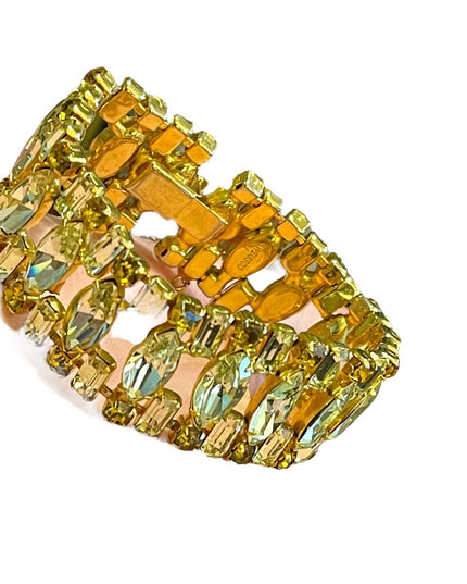 Vintage Rare 1960s Lemon CRYSTAL WEISS Glass  gold finish fancy Chunky bracelet