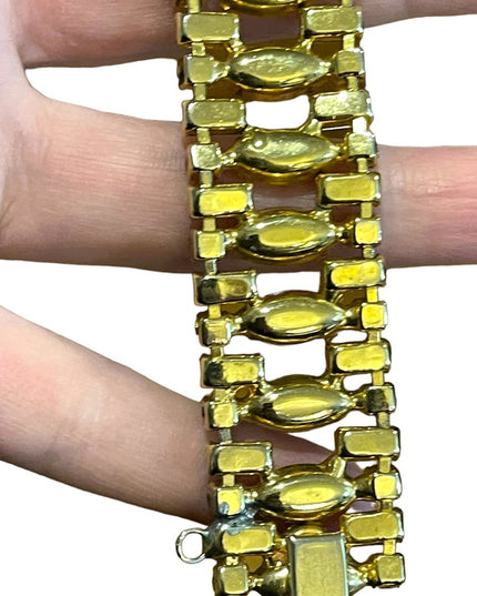 Vintage Rare 1960s Lemon CRYSTAL WEISS Glass  gold finish fancy Chunky bracelet
