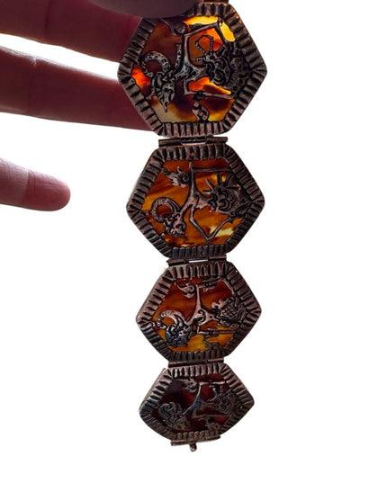 Vintage Djokja shadow puppet bracelet tortoise shell sterling silver 925…