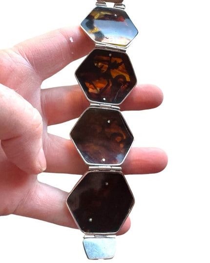 Vintage Djokja shadow puppet bracelet tortoise shell sterling silver 925…
