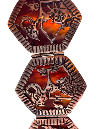 Vintage Djokja shadow puppet bracelet tortoise shell sterling silver 925…