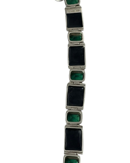 Sterling silver 925 green crystal & abalone chunky link bracelet