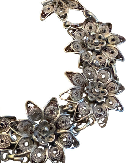 Antique Sterling silver 925 Filagree fancy flowner link art deco bracelet