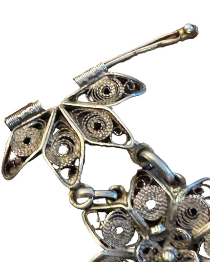 Antique Sterling silver 925 Filagree fancy flowner link art deco bracelet