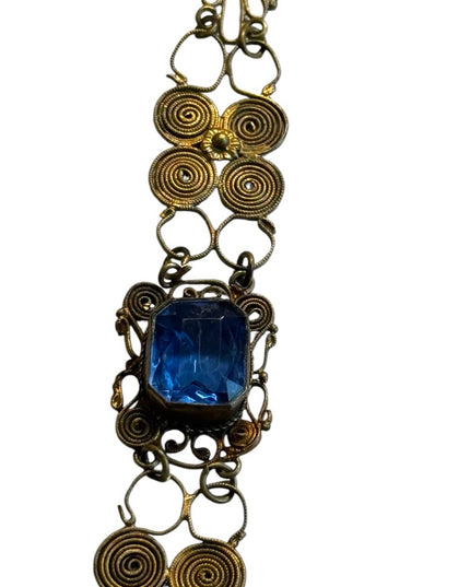 Antique Cantile filagree Blue  paste galss carved Cameo Bracelet art deco