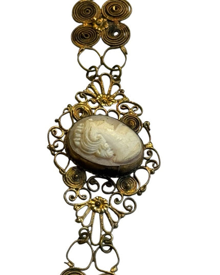 Antique Cantile filagree Blue  paste galss carved Cameo Bracelet art deco