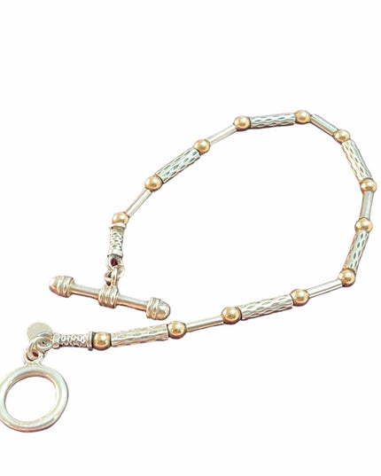 Zanfeld 14k gold & sterling silver fancy bead  bracelet 7”