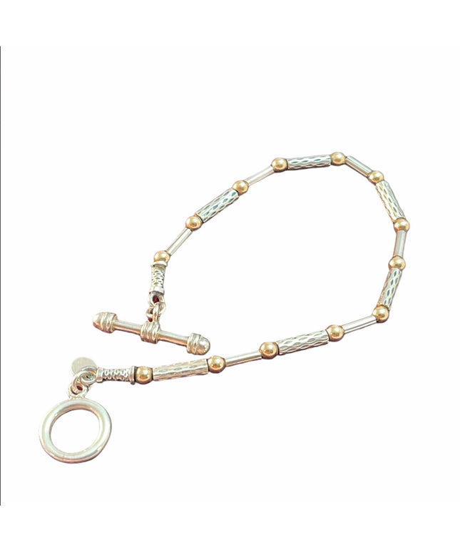 Zanfeld 14k gold & sterling silver fancy bead  bracelet 7”