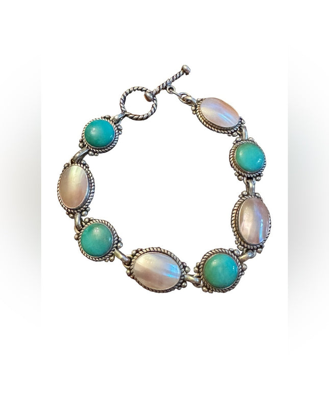 Carolyn Pollack .925 Silver MOP Turquoise Purity Promise Good Fortune Bracelet