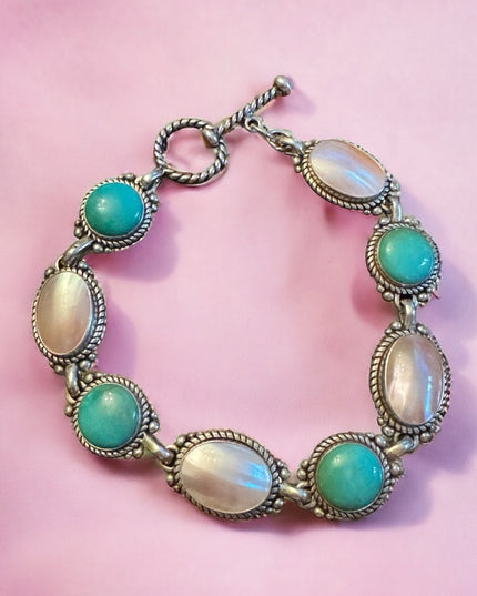 Carolyn Pollack .925 Silver MOP Turquoise Purity Promise Good Fortune Bracelet