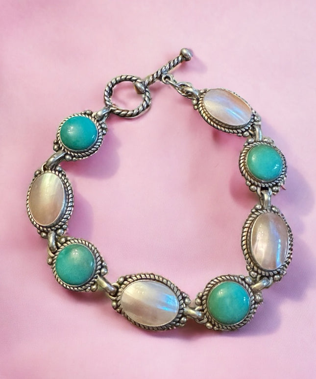 Carolyn Pollack .925 Silver MOP Turquoise Purity Promise Good Fortune Bracelet