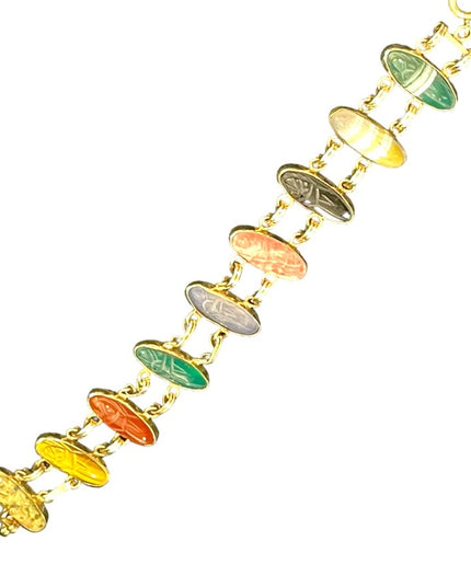 Vintage 12k Gold filled Carved large stone scarab bracelet