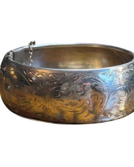 Vintage Silver Floral Etched floral Bangle Sterling Silver 925 B
