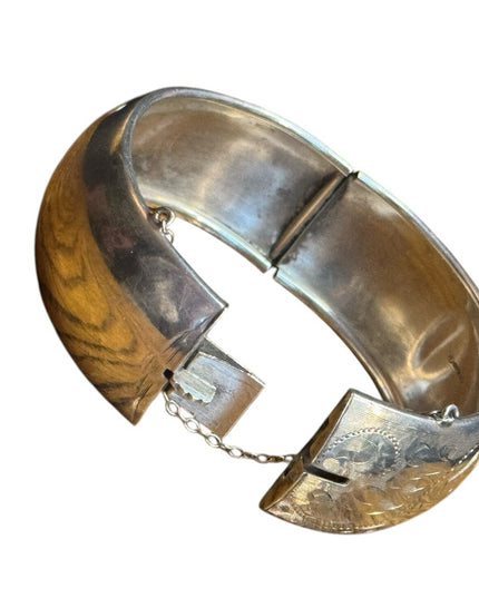 Vintage Silver Floral Etched floral Bangle Sterling Silver 925 B