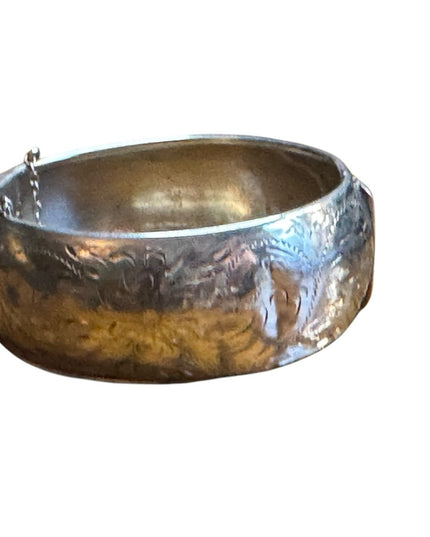 Vintage Silver Floral Etched floral Bangle Sterling Silver 925 B