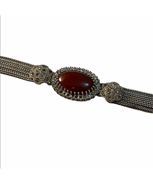 Vintage Sterling silver heavy bracelet carnelian