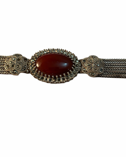Vintage Sterling silver heavy bracelet carnelian