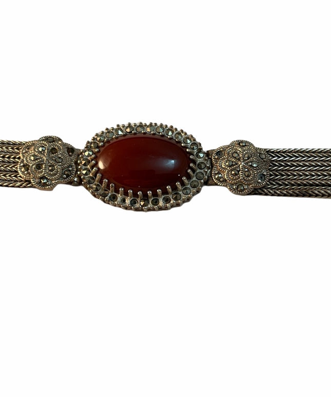 Vintage Sterling silver heavy bracelet carnelian