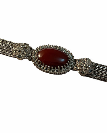 Vintage Sterling silver heavy bracelet carnelian