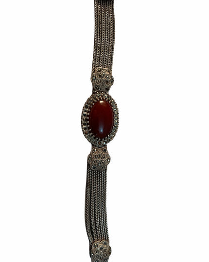 Vintage Sterling silver heavy bracelet carnelian