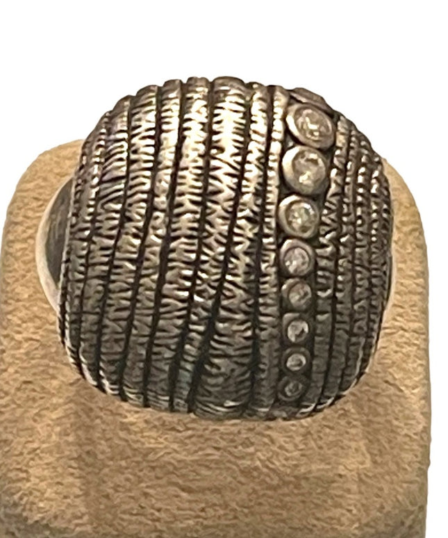 Vintage 1990s Silpada In the groove large domed ring with CZ steriing silver 925