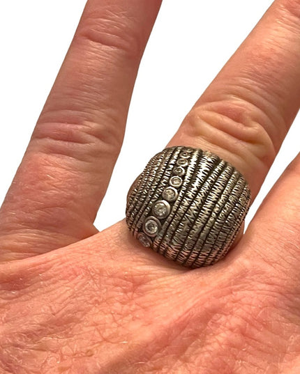 Vintage 1990s Silpada In the groove large domed ring with CZ steriing silver 925