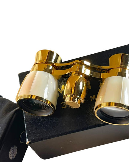 Vintage high glass gold finish Mother of pearl Opera glasses with box & case