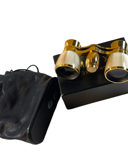 Vintage high glass gold finish Mother of pearl Opera glasses with box & case