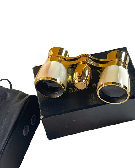 Vintage high glass gold finish Mother of pearl Opera glasses with box & case