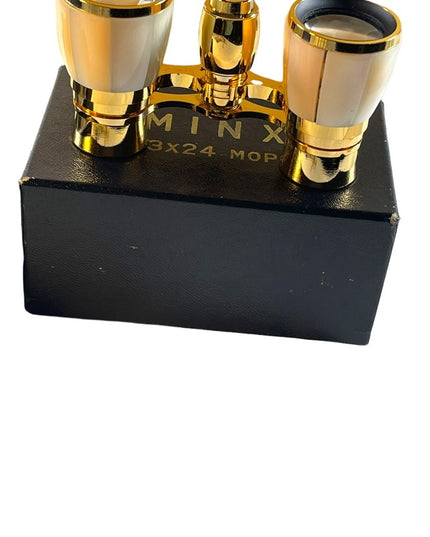 Vintage high glass gold finish Mother of pearl Opera glasses with box & case
