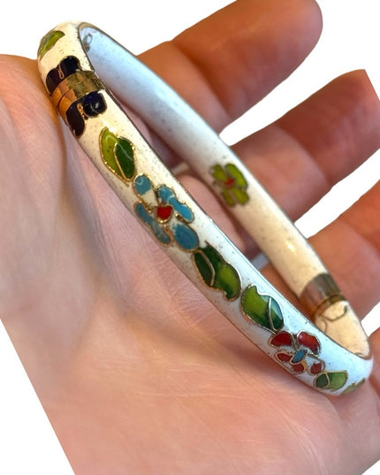 Vintage Cloissone bangle White enamel flowers