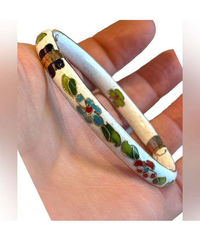 Vintage Cloissone bangle White enamel flowers
